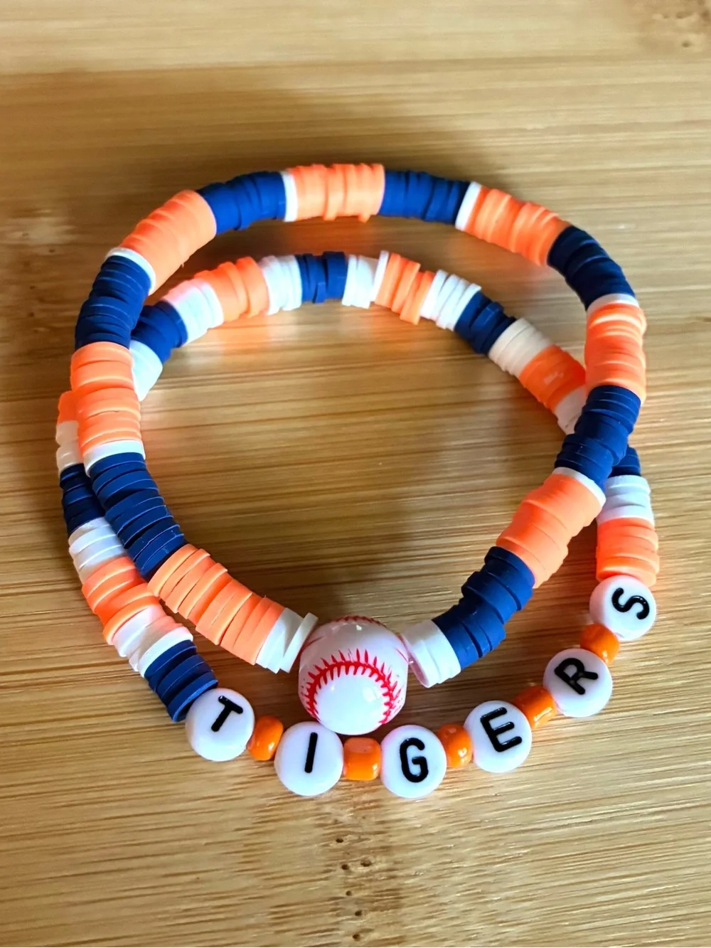 Tigers Baseball Beaded Stretch Bracelet Set - Orange, Navy & White